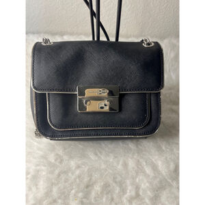 Michael Kors Sloan Specchio Shoulder Flap Bag Black Saffiano Leather Silver Trim